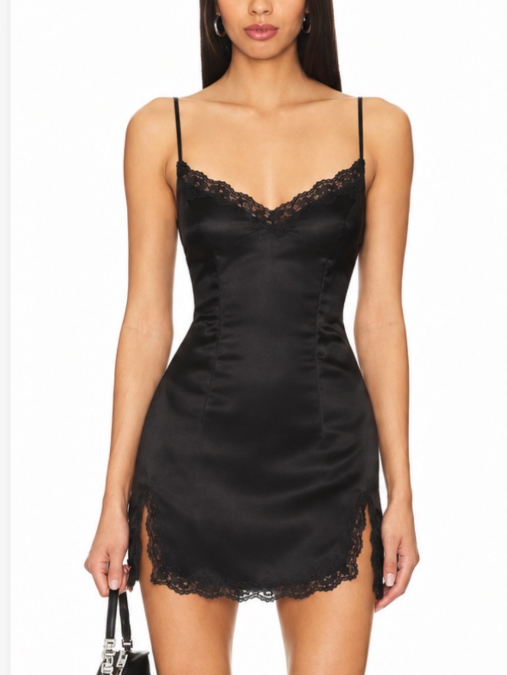 Lovers and Friends Black Satin Lace Slip Dress size Small